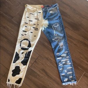 Denim jean pants with designs and quotes